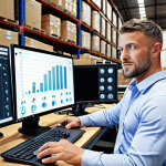 **

> A logistics technician analyzing data from IoT sensors on a computer, with charts and graphs visualizing supply chain efficiency. A modern warehouse with automated robots in the background. Focus on the technician's confident expression and the integration of technology in logistics.

**