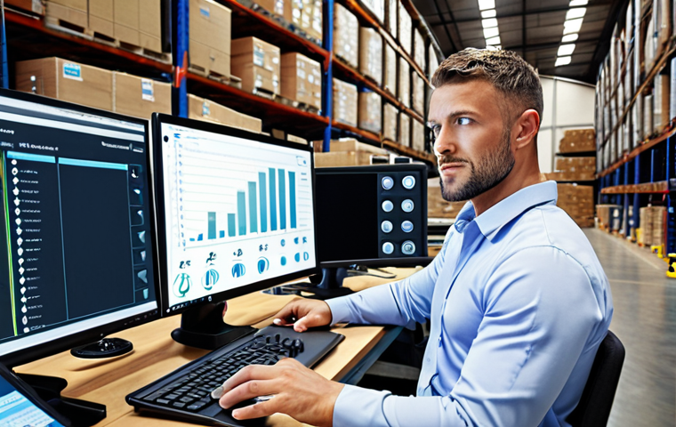 **

> A logistics technician analyzing data from IoT sensors on a computer, with charts and graphs visualizing supply chain efficiency. A modern warehouse with automated robots in the background. Focus on the technician's confident expression and the integration of technology in logistics.

**